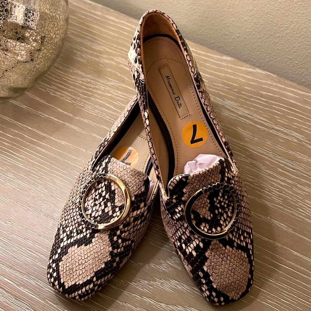 Massimo Dutti Snake Print Leather Loafers